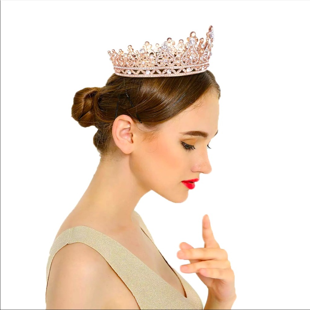New Rose Gold Baroque Crown Tiara